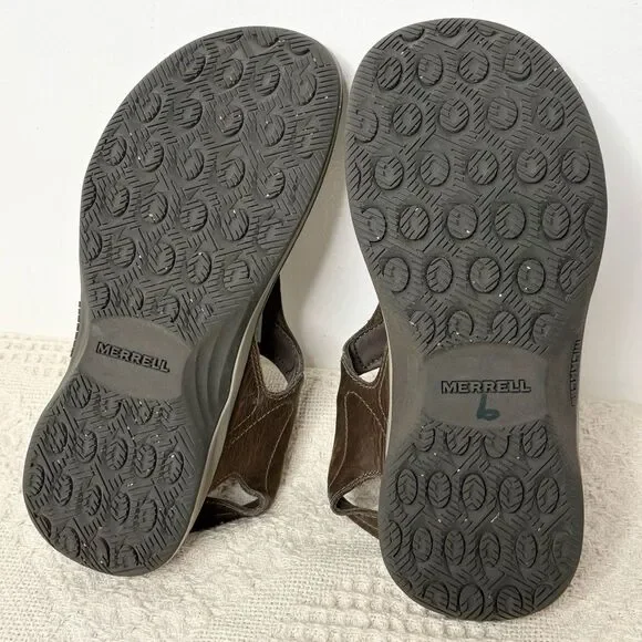 Merrell Brown Leather Brindle Sandals Thong Slingback - Picture 9 of 10